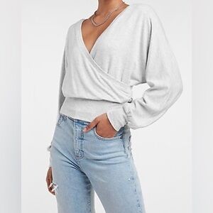 Express Cream Wrap Blouse with Relaxed Sleeves